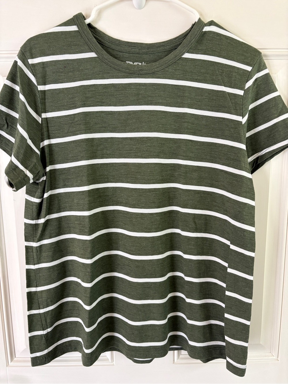Olive Green & White Striped Crew Neck Shirt